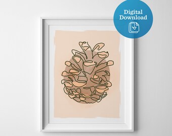 Pinecone art instant download, pine cone drawing digital download, forest digital file, nature drawing, cabin decor, brown plant picture