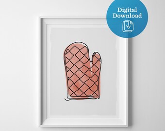 Oven mitt digital download, kitchen printable artwork, red oven mitt instant download, affordable kitchen decor, baking cooking wall art