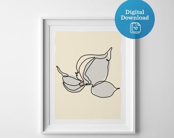 Garlic digital download, printable kitchen art, foodie decor, garlic clove drawing instant download, kitchen digital print, cooking chef