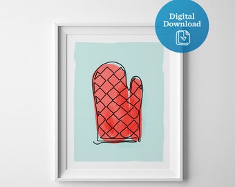 Oven mitt printable artwork, digital download kitchen art, oven mitt instant download, affordable kitchen decor, baking cooking wall art