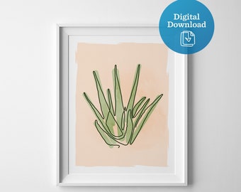 Aloe plant digital artwork, aloe vera printable art, succulent digital download, desert plant picture, succulent drawing, plant wall decor