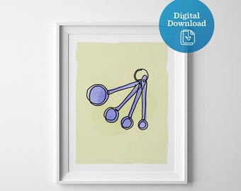 Measuring spoons print, instant download kitchen art, baking digital download, cooking supplies printable artwork, funky kitchen decor