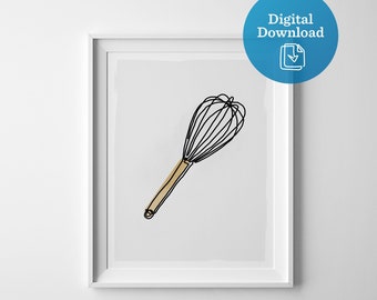 Whisk printable artwork, kitchen art, culinary digital download, kitchen instant download, bakery wall decor, cooking baking utensil print