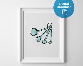 Measuring spoons wall art, instant download kitchen art, baking digital download, cooking supplies printable artwork, fun kitchen decor