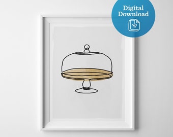 Cake stand artwork, bakery digital download art, kitchen wall decor instant download, baking printable picture, baker chef cook cake lover