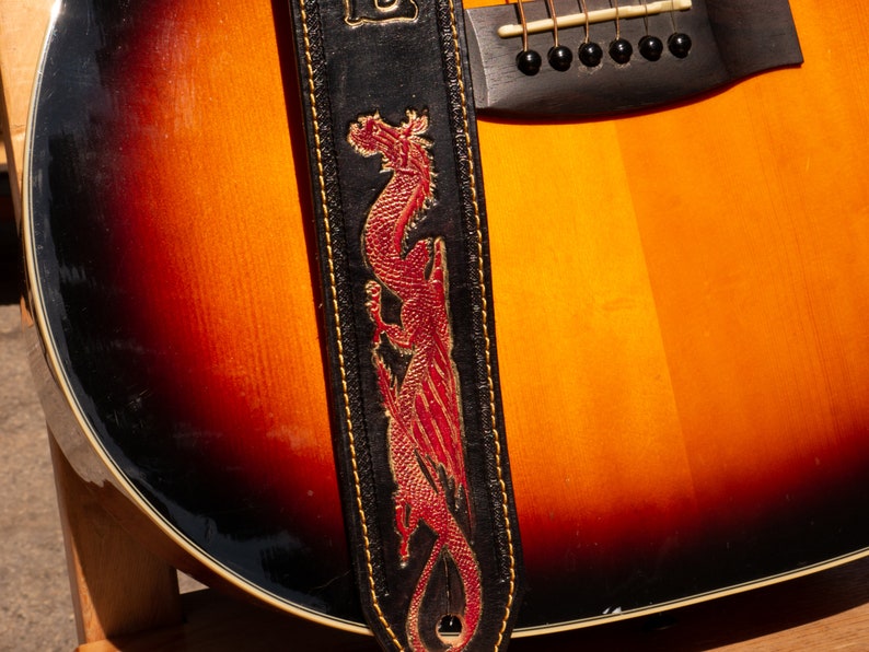 Personalized Leather Guitar Strap, Dragons Etsy