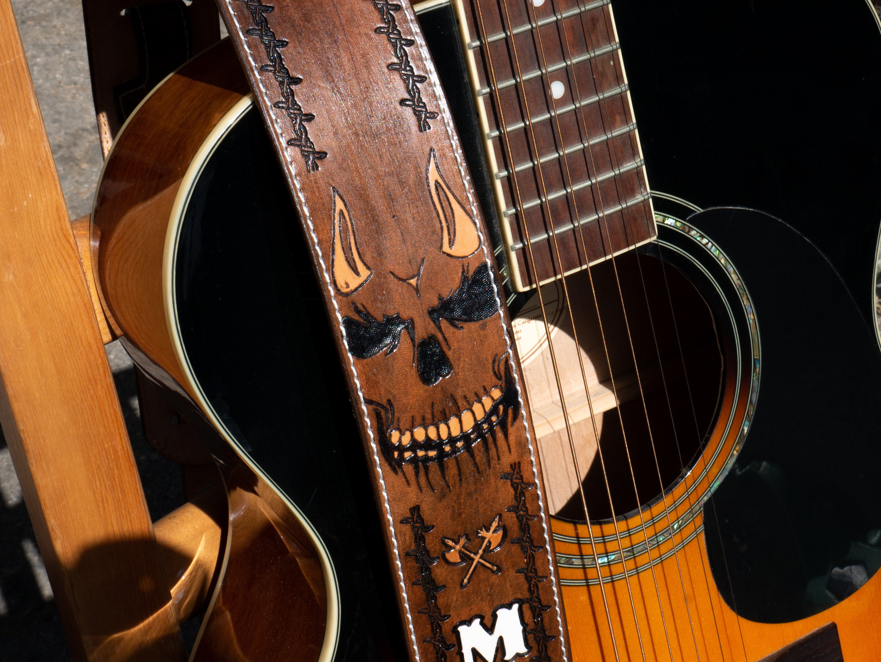 Personalized custom leather guitar strap skull face Etsy