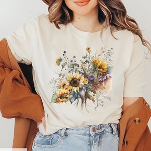 Sunflower Shirt, Floral Tee Shirt, Garden Shirt, Sunflower Tshirt, Wildflower Tshirt, Botanical Shirt Sunflower Bouquet Vintage Flower Shirt