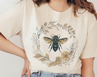 Bee Botanical Shirt, Bee T-Shirt, Nature Shirt, Gift For Her, Cute Bee Shirt, Women Tshirt, Bee Lover, Wildflower Tee Plant Shirt, Honey Bee