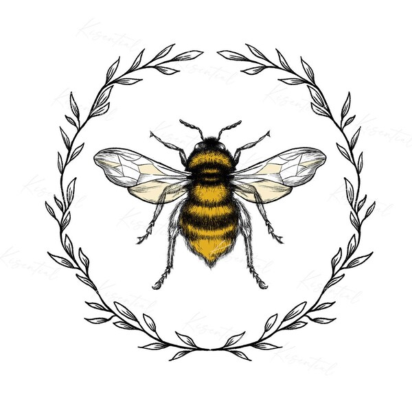 Bee Wreath PNG, Honey Bee, Bumble Bee, Digital clipart, Cute Bee PNG, Instant Download, Yellow Honey Bee, Silhouette File, Cricut