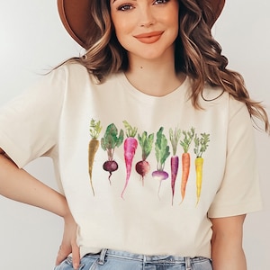 Vegetable Garden T-shirt, Food Shirt, Veggie Shirt, T-Shirt for Women, Root Veggie Clothing, Foodie Gift, Carrot tee, tshirt women