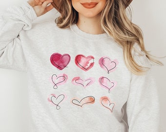Heart Sweatshirt, Heart Sweatshirt, Watercolor Hearts Sweatshirt, Valentines Pullover, Love Sweater, Hearts, Valentine's Day Sweatshirt