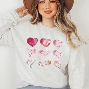 Heart Sweatshirt, Heart Sweatshirt, Watercolor Hearts Sweatshirt, Valentines Pullover, Love Sweater, Hearts, Valentine&#39;s Day Sweatshirt