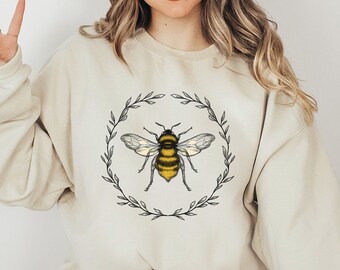 Bee Botanical Sweatshirt, Nature Sweatshirt, Cute Bee Sweatshirt, Women Sweatshirt, Honey Bee Sweater, Bee Lover, Gift for Beekeeper
