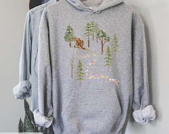 Bear Hooded Sweatshirt with Christmas Lights, Cute Holiday Animal Hoodie, Cozy Winter Bear Christmas Tree Sweater, Unique Xmas Gift