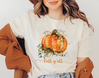 Fall Y'all Pumpkin Shirt, Fall T-Shirts, Pumpkin Shirt For Women, Thanksgiving Shirt, Cottagecore Fall Tshirt, Pumpkin Patch Tee