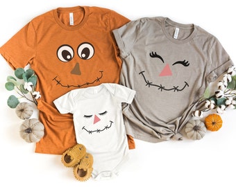 Scarecrow Face Tshirt, Halloween Matching Family Shirts, Matching Fall Shirts, Thanksgiving Family Group Shirts, Fall Autumn Harvest Shirts