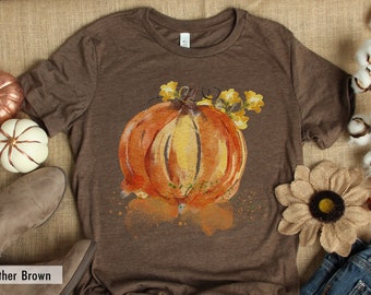 Floral Pumpkin Shirt, Fall T-Shirts, Pumpkin Shirt For Women, Cute Fall Shirt, Thanksgiving Shirt, Cottagecore Fall Tshirt,Pumpkin Patch Tee