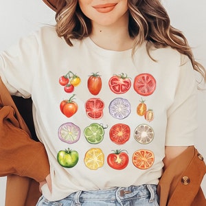 Tomato Tshirt, Veggie Shirt, Cottagecore Shirt, Tomato Girl Tee, Foodie Gardening Gift, Botanical Shirt, Farmers Market Shirt, Gardener Tee