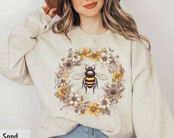 Floral Honey Bee Sweatshirt, Bee and Sunflower Sweatshirt, Bumble Bee Shirt, Bee Botanical Sweatshirt, Save Bees T-Shirt, Wildflower Shirt
