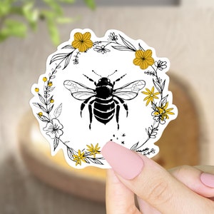 Bumblebee and Flowers Sticker, Honey Bee Stickers, Laptop, Tumbler, Cup,  Water Bottle, Tablet, Waterproof Bee Sticker, Vinyl Sticker