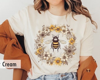 Bee and Sunflower Tshirt for women, Bumble Bee Shirt, Bee Botanical Shirt, Floral Honey Bee T-shirt, Save Bees T-Shirt, Wildflower Shirt