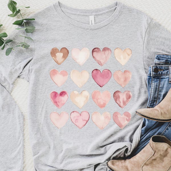 Camiseta de mujer con corazón de San Valentín, camiseta de manga larga para San Valentín, camisetas de San Valentín para mujer, linda camiseta de San Valentín, camiseta con corazón