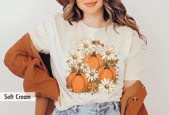 Floral Pumpkin Shirt, Fall Pumpkin Shirt, Pumpkin Patch Shirts, Autumn Harvest Tee, Thanksgiving Shirt, Cottagecore Fall Tshirt