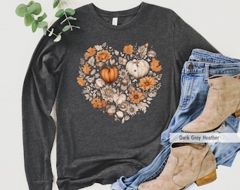 Fall Heart Long Sleeve Shirt, Fall Pumpkin Shirt, Pumpkin Spice Tshirt, Family Thanksgiving Shirt, Teacher Fall Shirt, Pumpkin Patch Tee