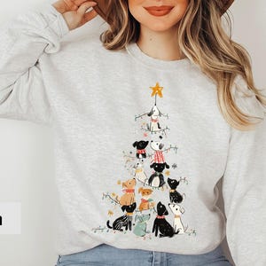 Dog Long Sleeve Sweatshirt for Women Dog Christmas Tree Shirt Dog Lover Shirt Christmas Gift For Dog Mom Animal Lover Christmas Tree Lights
