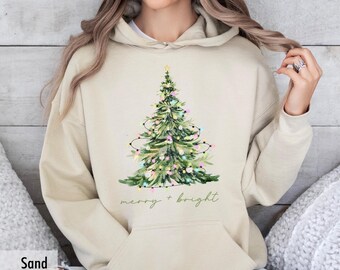 Christmas Tree Hooded Sweatshirt, Christmas Light Sweatshirt, Christmas Sweater Winter Christmas Tree Sweatshirt Holiday Sweaters Women Tee