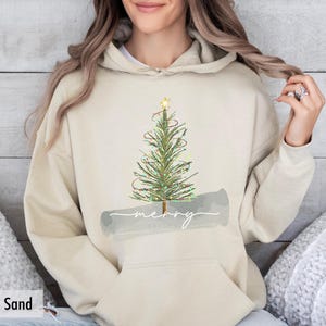 Christmas Tree Long Sleeve Hooded Sweatshirt Women's Pine Tree Shirt Holiday Merry Christmas Tshirts for Gift Xmas Family Party Shirts