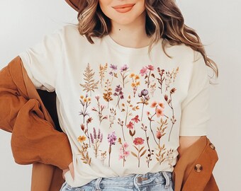 Terracotta Flower Tshirt, Fall Shirt, Autumn Shirt, Fall Season Shirt, Womens Wildflowers Graphic Tshirt, Cottagecore Shirt, Botanical Shirt