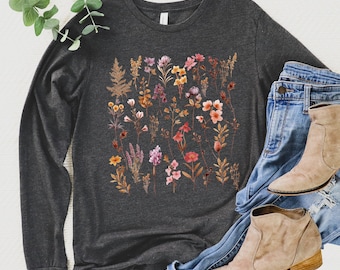 Terracotta Flower Long Sleeve wildflower long sleeve shirt Fall Season Tshirt Womens Wildflowers Graphic Tee Cottagecore Shirt Botanical Tee