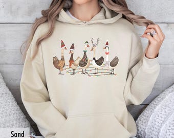 Duck Christmas Hooded Sweatshirt, Geese Christmas Shirt For Women, Christmas Light Sweatshirt, Sweatshirt Holiday Sweaters Women Shirts