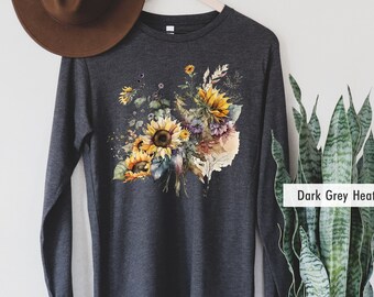 Sunflower Long Sleeve Shirt, Sunflower Tshirt, Wildflower Tshirt, Botanical Shirt Sunflower Bouquet Flower Shirt, Sunflower Garden T-shirts