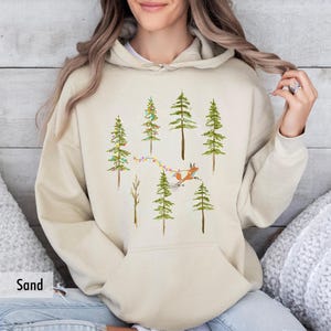 Festive Fox Hooded Sweatshirt with Christmas Lights, Cute Holiday Animal Hoodie, Cozy Winter Fox Christmas Tree Sweater, Unique Xmas Gift