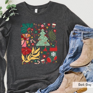 Boho Floral Long Sleeve Shirt Christmas Long Sleeve Shirt for Women Christmas Tree Shirt Cute Holiday Tee Lights Shirt Christmas Gift