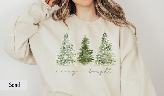 Pine Tree Sweatshirt, Merry and Bright Sweatshirt, Christmas Sweatshirt, Winter Shirt, Christmas Tree Shirt, Christmas Sweatshirts for Women