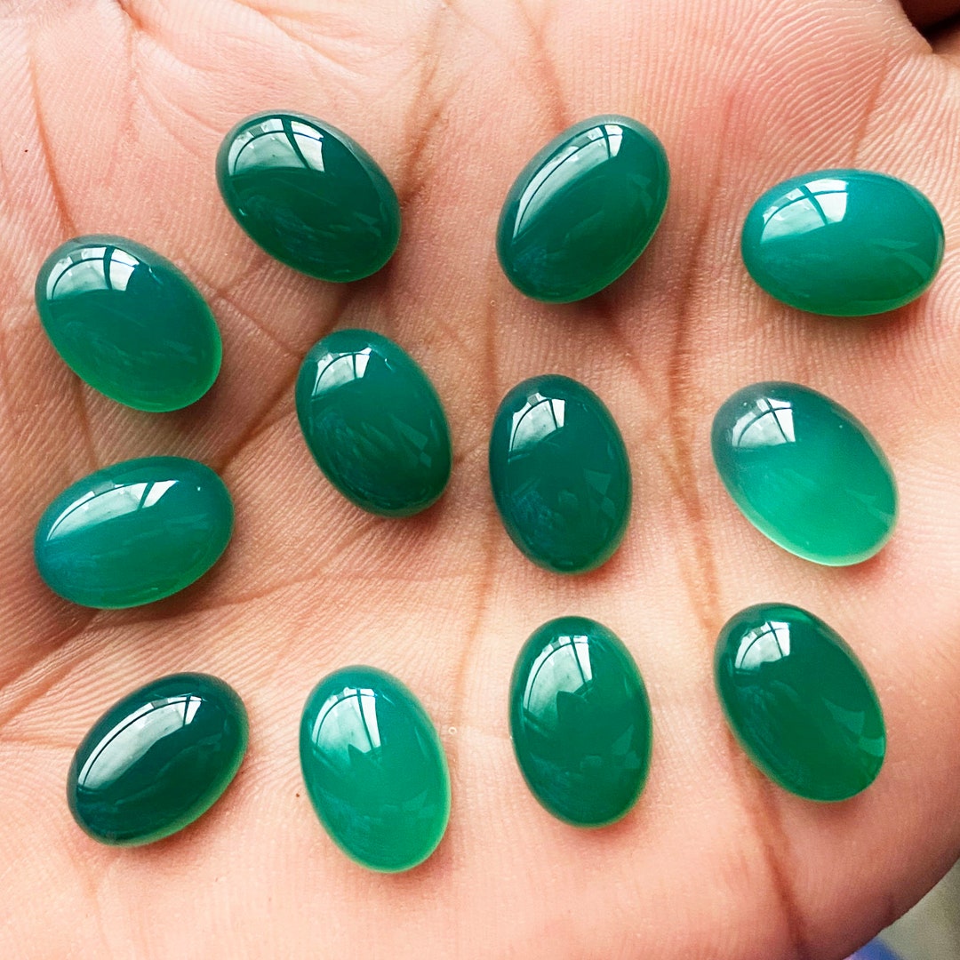 Natural Oval Shape Green Onyx Jewelry Making Loose Gemstone Etsy