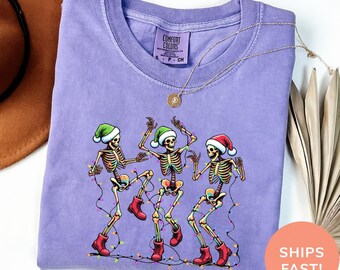 Comfort Colors Christmas Skeleton Dance Shirt, Spooky Holiday Tee