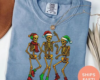 Comfort Colors Skeleton Christmas Shirt, Dancing Skeletons