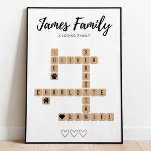 Personalised Scrabble Print, Crosswords Puzzle Poster, Custom Letter Tile Prints, Family Name Art, Birthday Gift, Personal Gift For Him Her