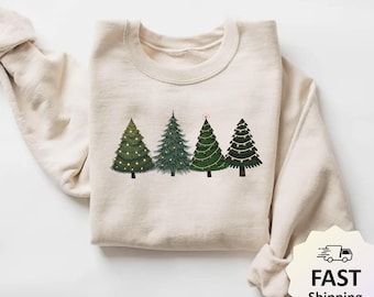 Green Christmas Tree Sweatshirt, Holiday Crewneck Tee