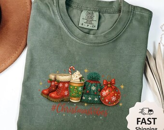 Comfort Colors Christmas Vibes Holiday Shirt, Festive Winter Elements Tee, Cozy Christmas Season T-Shirt, Holiday Vibes Gift Top