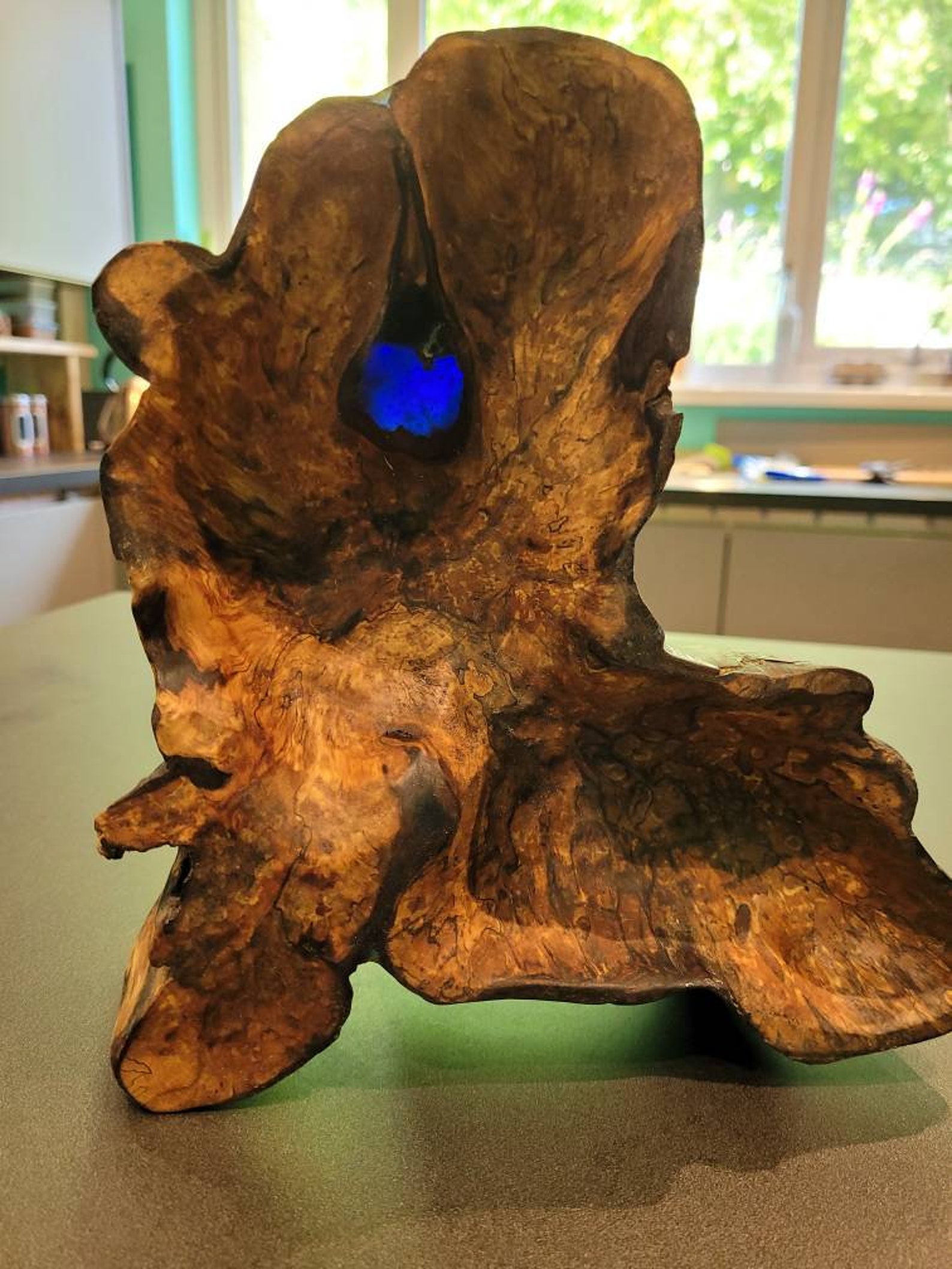 Driftwood and blue epoxy resin bowl Etsy