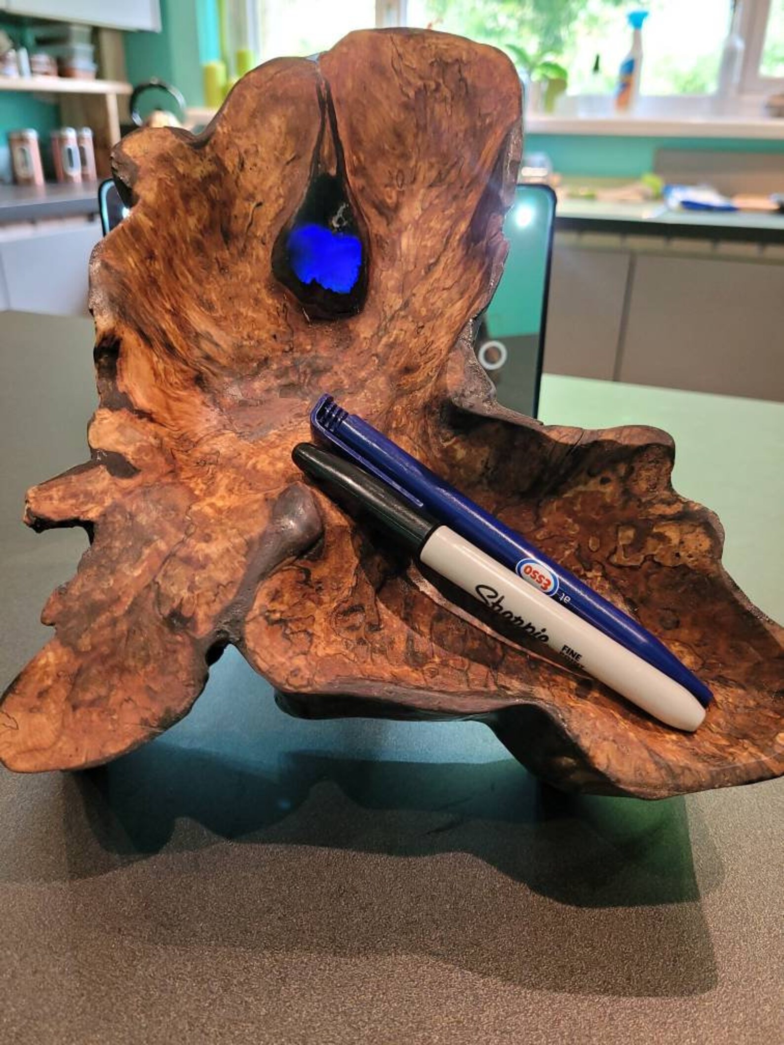 Driftwood and blue epoxy resin bowl Etsy