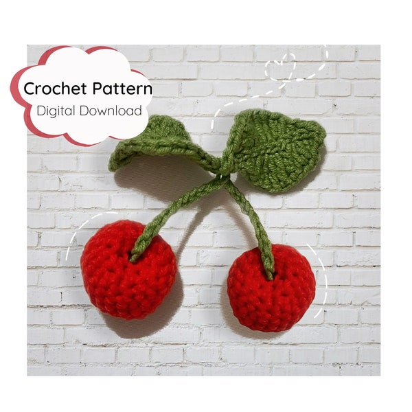 Cherry Amigurumi Crochet PATTERN Digital Download - Instant PDF Tutorial Fruit Plush DIY