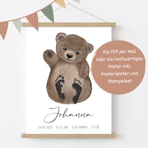 Personalized Footprint Birth Poster Bear Personalized baby gift with footprint kit