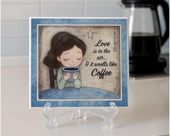 Love and Coffee Ceramic Tile Sign, Coffee Bar Decor